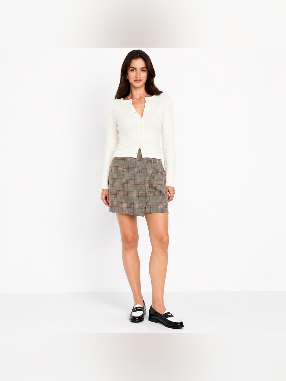 Old Navy Skirt Womens Large Petite Brown Plaid Mini Fall Dark Academia New